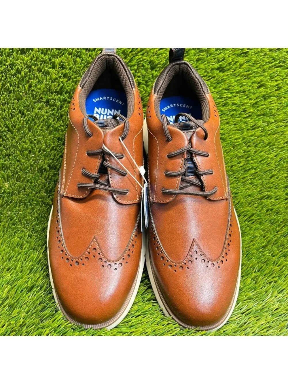 Nunn Bush Stance Mens Size 9.5 Brown White Classic Wingtip Oxford Dress Shoes